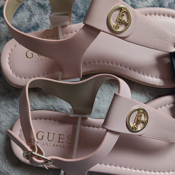 Guess Caramel T-Strap Sandal In Light Pink Size 5 - Picture 2 of 6